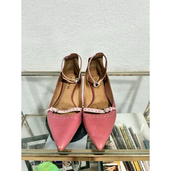 Coach 'Jody' Pink Studded Leather Strap Pointed Toe Ballet Flats Size 9B - Picture 4 of 14